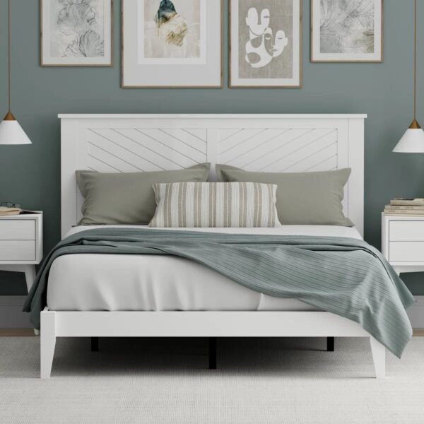Modern Black Wood Platform Bed with Geometric Headboard – Queen Size Bed Pakistan