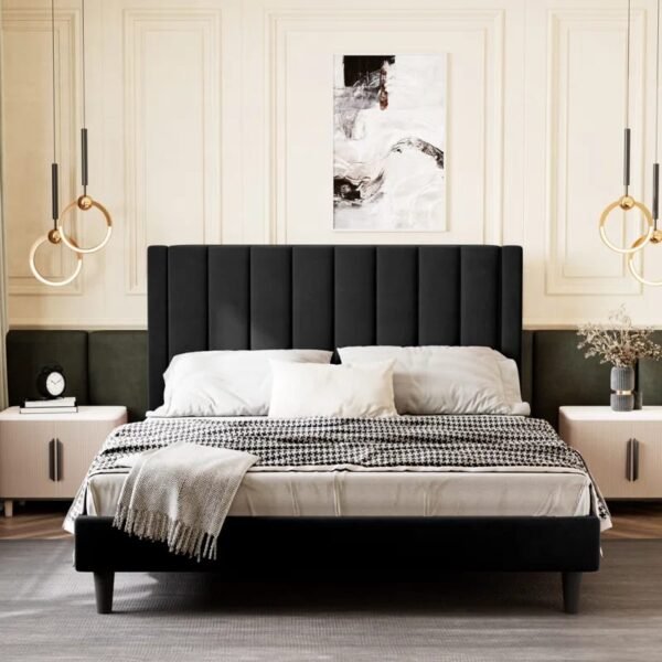 Smart Upholstered Platform Bed with LED, USB & Storage – Modern Bed Pakistan