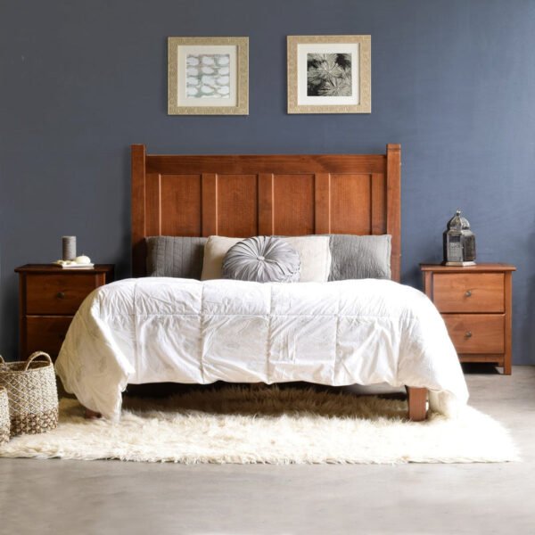Modern Natural Wood & Upholstered Queen Bed – Scandinavian Style Bedroom Furniture Pakistan
