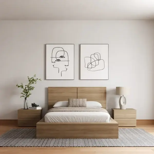 Modern Natural Oak Solid Wood Panel Bed Frame