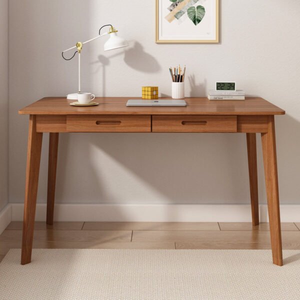 Mid-Century Modern Wooden Writing Desk with 2 Drawers