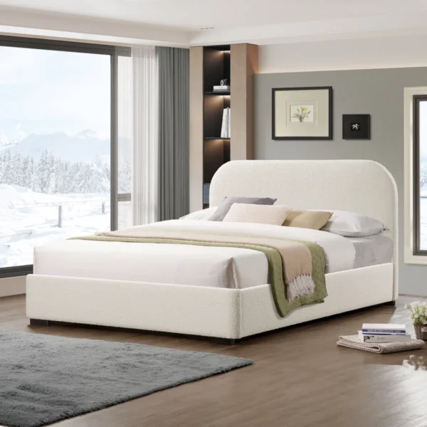 Reigen Boucle Platform Bed – Arched Headboard, No Box Spring Needed, 850 lbs Support