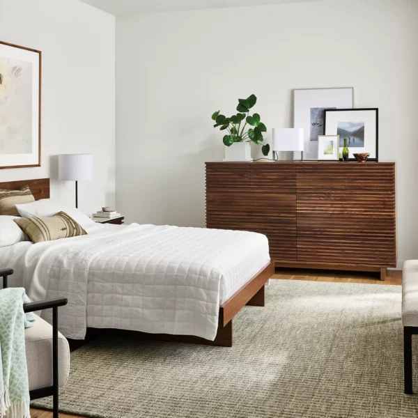 Modern Solid Wood King Platform Bed – Walnut Finish Bedroom Furniture Pakista