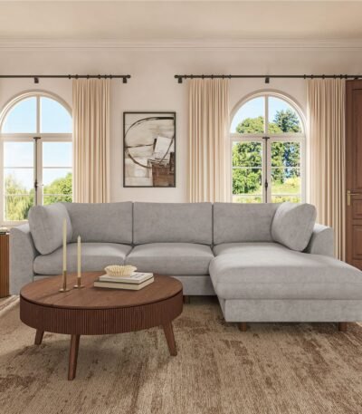 “Modern L-Shaped Velvet Sofa for Pakistani Living Rooms”