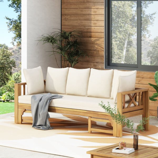 “Long Beach Outdoor Sofa Bed – Wooden Patio Lounger by PakUnique”