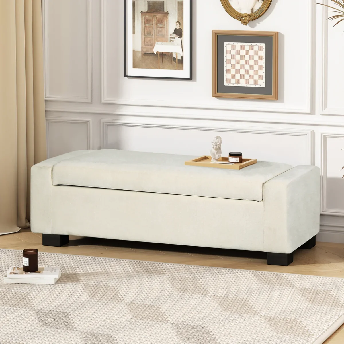 Fabric bench with hidden storage in Pakistan