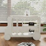 PakUnique Cream Movable Side Table – 35.43" Wide Sofa Table for Living Room in Pakistan