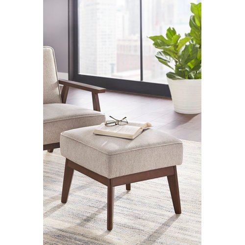 Janaesha Beige Upholstered Ottoman – Elegant MDF Seating for Pakistani Homes