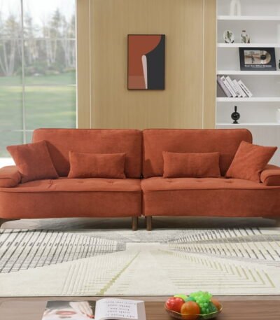 PakUnique 3-seater red sofa with solid wood legs – front view
