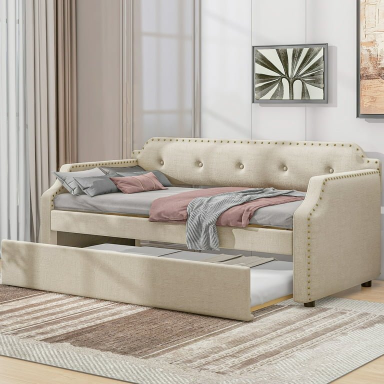 Wooden frame daybed with tufted upholstery – PakUnique