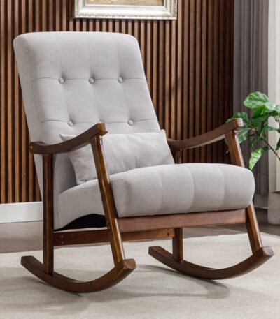 “Joedon Upholstered Rocking Chair Pakistan – Wooden Rocker with Pillow”
